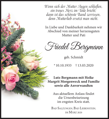 Traueranzeige von Friedel Bergmann von Südthüringer Presse