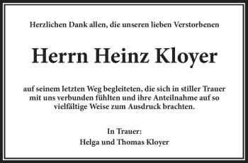 Traueranzeige von Heinz Kloyer von Frankenpost