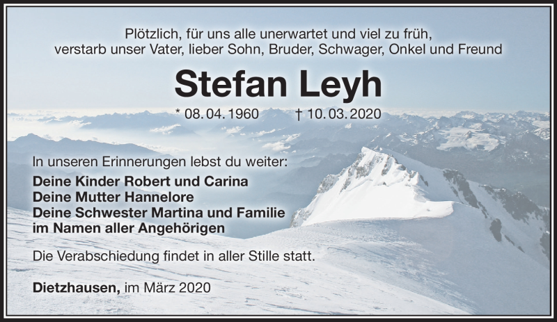  Traueranzeige für Stefan Leyh vom 21.03.2020 aus Südthüringer Presse