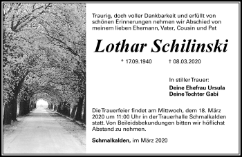 Traueranzeige von Lothar Schilinski von Südthüringer Presse