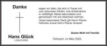 Traueranzeige von Hans Glück von Frankenpost