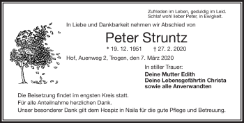 Traueranzeige von Peter Strunz von Frankenpost