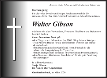 Traueranzeige von Walter Gibson von Südthüringer Presse