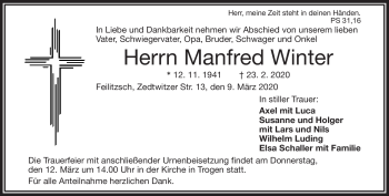 Traueranzeige von Manfred Winter von Frankenpost