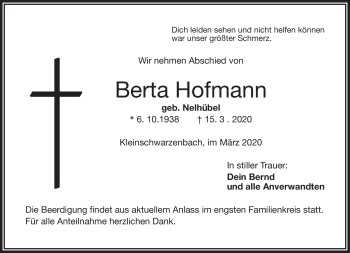 Traueranzeige von Berta Hofmann von Frankenpost