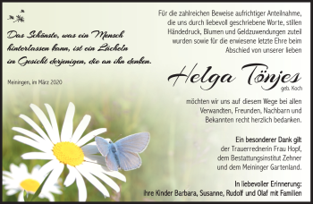 Traueranzeige von Helga Tönjes von Südthüringer Presse