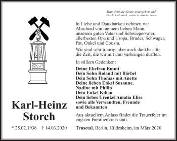 Traueranzeige von Karl-Heinz Storch von Südthüringer Presse