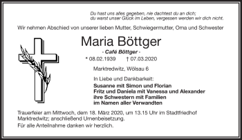 Traueranzeige von Maria Böttger von Frankenpost