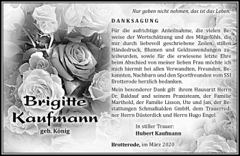 Traueranzeige von Brigitte Kaufmann von Südthüringer Presse