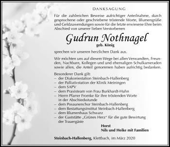 Traueranzeige von Gudrun Nuthagel von Südthüringer Presse