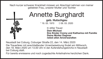 Traueranzeige von Annette Burghardt von Neue Presse Coburg