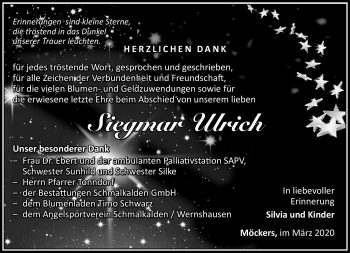 Traueranzeige von Siegmar Ulrich von Südthüringer Presse