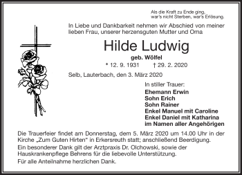 Traueranzeige von Hilde Ludwig von Frankenpost