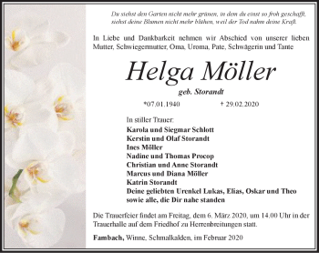 Traueranzeige von Helga Möller von Südthüringer Presse