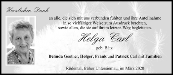 Traueranzeige von Helga Carl von Neue Presse Coburg