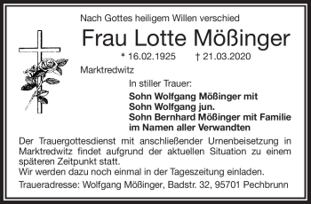 Traueranzeige von Lotte Mößinger von Frankenpost