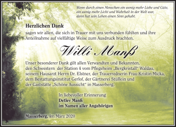 Traueranzeige von Willi Maß von Südthüringer Presse