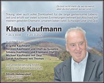 Traueranzeige von Klaus Kaufmann von Südthüringer Presse