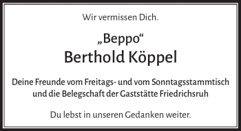 Traueranzeige von Berthold Köppel von Frankenpost