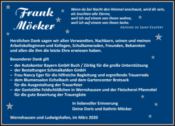 Traueranzeige von Frank Möcker von Südthüringer Presse
