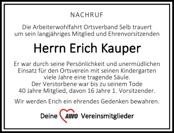 Traueranzeige von Erich Kauper von Frankenpost