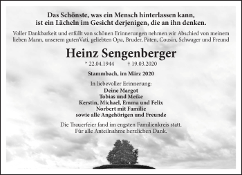 Traueranzeige von Heinz Sengenberger von Frankenpost