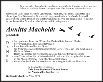Traueranzeige von Annitta Macholdt von Südthüringer Presse