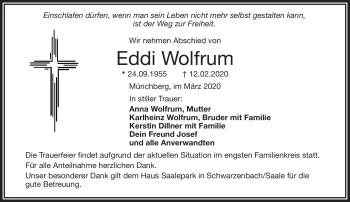 Traueranzeige von Eddi Wolfrum von Frankenpost