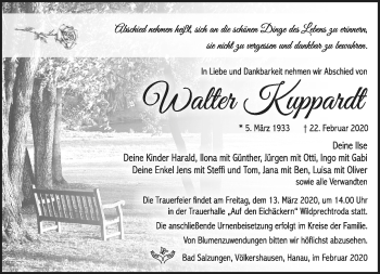 Traueranzeige von Walter Kuppardt von Südthüringer Presse
