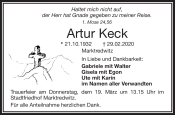 Traueranzeige von Artur Keck von Frankenpost