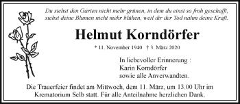 Traueranzeige von Helmut Korndörfer von Frankenpost