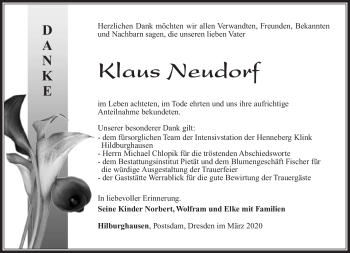 Traueranzeige von Klaus Neundorf von Südthüringer Presse