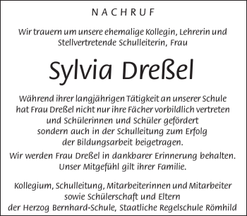 Traueranzeige von Sylvia Dreßel von Südthüringer Presse