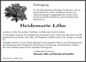 Traueranzeige von Heidemarie Löhn von Südthüringer Presse