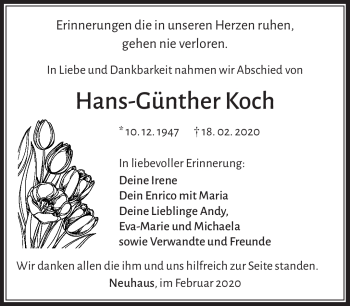 Traueranzeige von Hans-Günther Koch von Südthüringer Presse