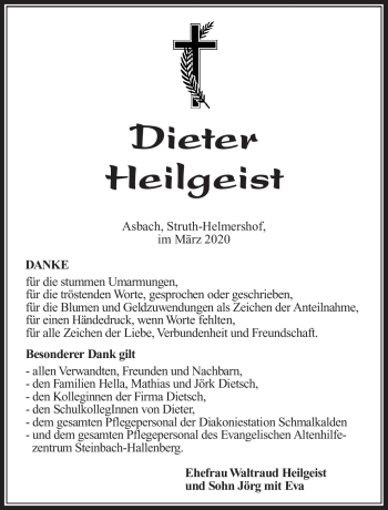 Traueranzeige von Dieter Heilgeist von Südthüringer Presse