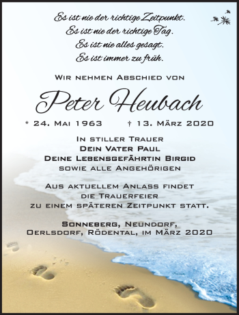 Traueranzeige von Peter Heubach von Südthüringer Presse