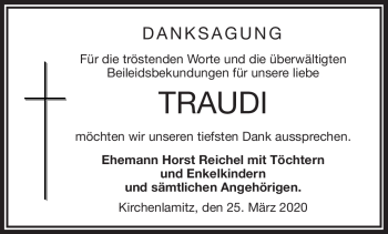 Traueranzeige von Traudi Reichel von Frankenpost