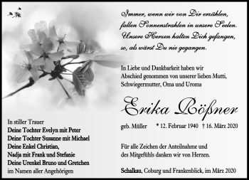 Traueranzeige von Erika Rößner von Südthüringer Presse