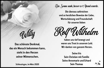 Traueranzeige von Rolf Wilhelm von Südthüringer Presse