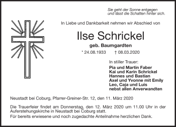 Traueranzeige von Ilse Schrickel von Neue Presse Coburg