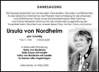 Traueranzeige von Ursula von Nordheim von Südthüringer Presse