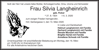 Traueranzeige von Silvia Langheinrich von Frankenpost