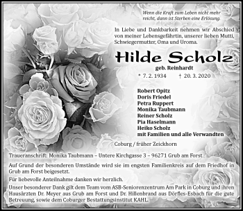 Traueranzeige von Hilde Scholz von Neue Presse Coburg