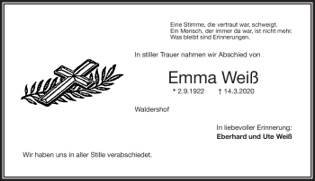 Traueranzeige von Emma Weiß von Frankenpost