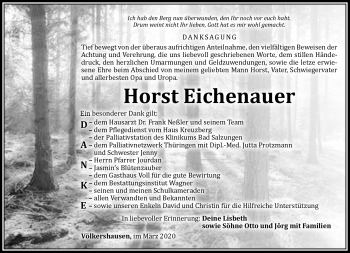 Traueranzeige von Horst Eichenhauer von Südthüringer Presse