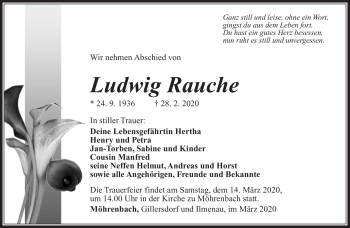 Traueranzeige von Ludwig Rache von Südthüringer Presse