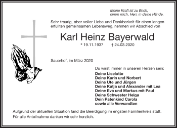 Traueranzeige von Karl Heinz Bayerwald von Frankenpost