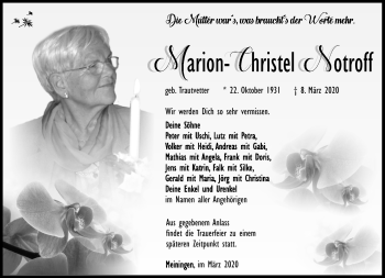 Traueranzeige von Marion-Christel Notroff von Südthüringer Presse