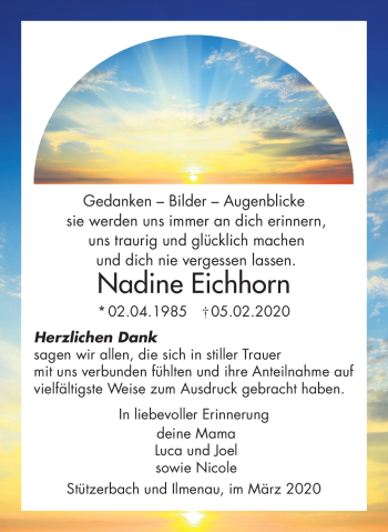 Traueranzeige von Nadine Eichhorn von Südthüringer Presse